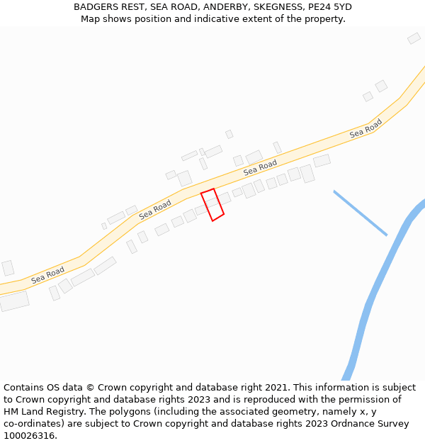 BADGERS REST, SEA ROAD, ANDERBY, SKEGNESS, PE24 5YD: Location map and indicative extent of plot