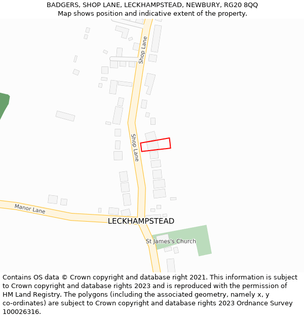 BADGERS, SHOP LANE, LECKHAMPSTEAD, NEWBURY, RG20 8QQ: Location map and indicative extent of plot