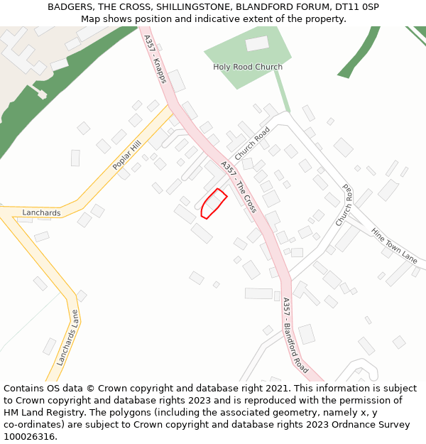 BADGERS, THE CROSS, SHILLINGSTONE, BLANDFORD FORUM, DT11 0SP: Location map and indicative extent of plot