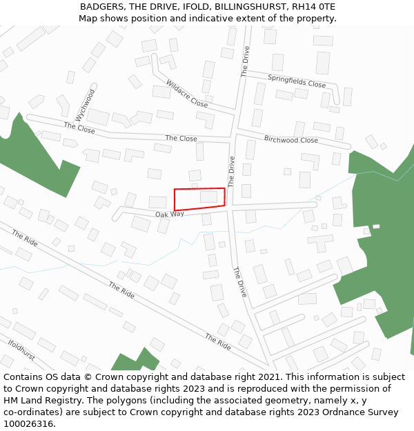 BADGERS, THE DRIVE, IFOLD, BILLINGSHURST, RH14 0TE: Location map and indicative extent of plot