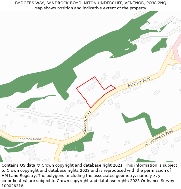 BADGERS WAY, SANDROCK ROAD, NITON UNDERCLIFF, VENTNOR, PO38 2NQ: Location map and indicative extent of plot