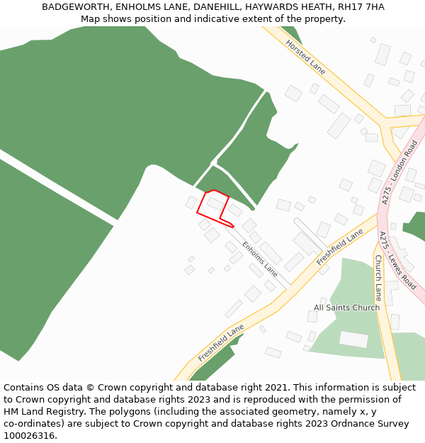 BADGEWORTH, ENHOLMS LANE, DANEHILL, HAYWARDS HEATH, RH17 7HA: Location map and indicative extent of plot