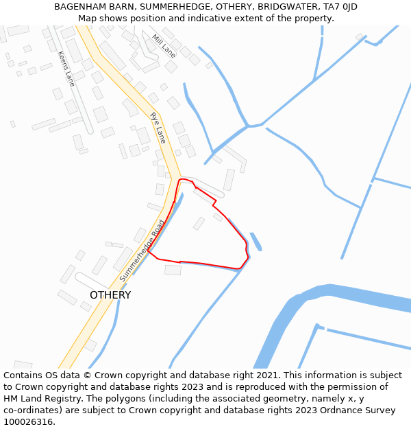 BAGENHAM BARN, SUMMERHEDGE, OTHERY, BRIDGWATER, TA7 0JD: Location map and indicative extent of plot