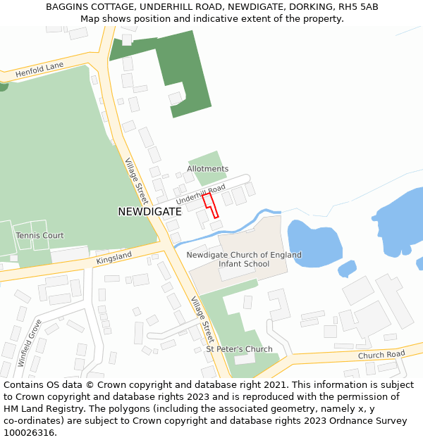 BAGGINS COTTAGE, UNDERHILL ROAD, NEWDIGATE, DORKING, RH5 5AB: Location map and indicative extent of plot