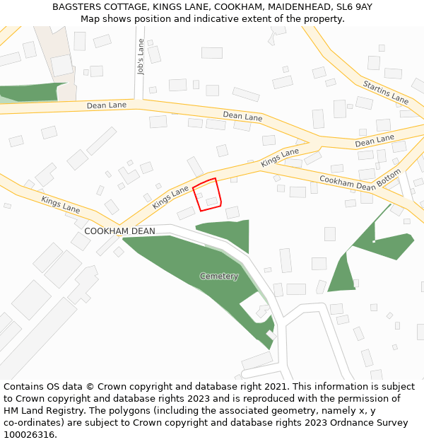 BAGSTERS COTTAGE, KINGS LANE, COOKHAM, MAIDENHEAD, SL6 9AY: Location map and indicative extent of plot
