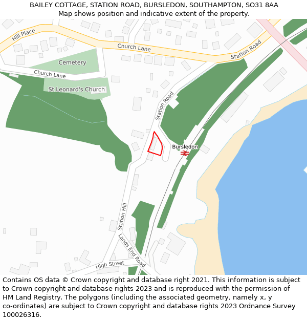 BAILEY COTTAGE, STATION ROAD, BURSLEDON, SOUTHAMPTON, SO31 8AA: Location map and indicative extent of plot