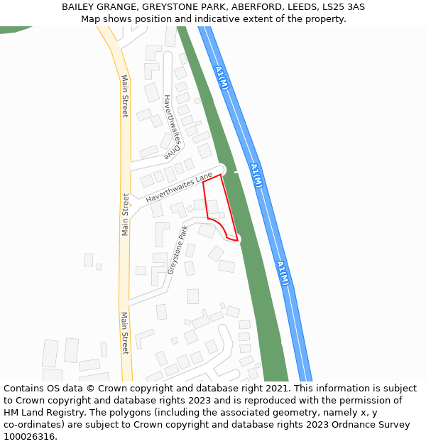 BAILEY GRANGE, GREYSTONE PARK, ABERFORD, LEEDS, LS25 3AS: Location map and indicative extent of plot
