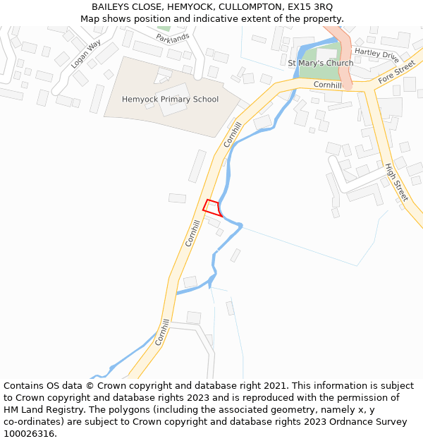 BAILEYS CLOSE, HEMYOCK, CULLOMPTON, EX15 3RQ: Location map and indicative extent of plot