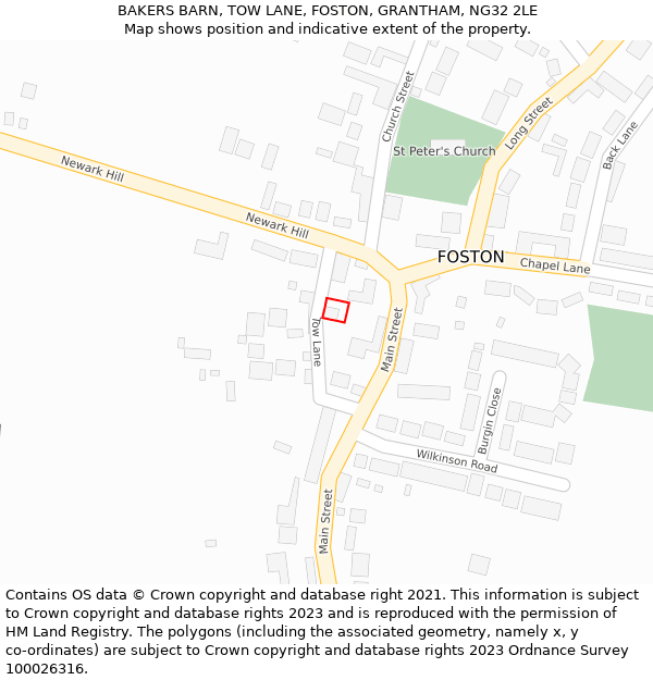 BAKERS BARN, TOW LANE, FOSTON, GRANTHAM, NG32 2LE: Location map and indicative extent of plot