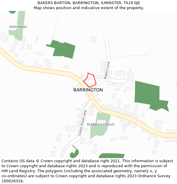 BAKERS BARTON, BARRINGTON, ILMINSTER, TA19 0JE: Location map and indicative extent of plot