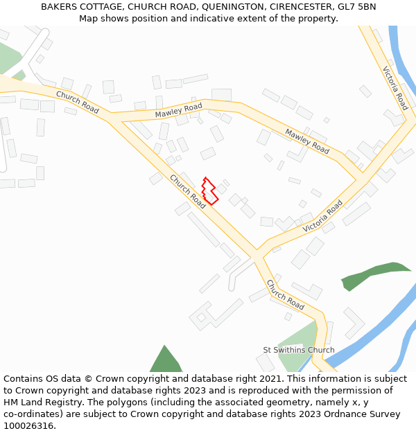 BAKERS COTTAGE, CHURCH ROAD, QUENINGTON, CIRENCESTER, GL7 5BN: Location map and indicative extent of plot