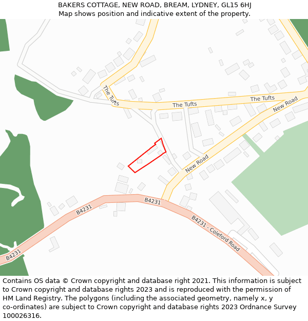 BAKERS COTTAGE, NEW ROAD, BREAM, LYDNEY, GL15 6HJ: Location map and indicative extent of plot
