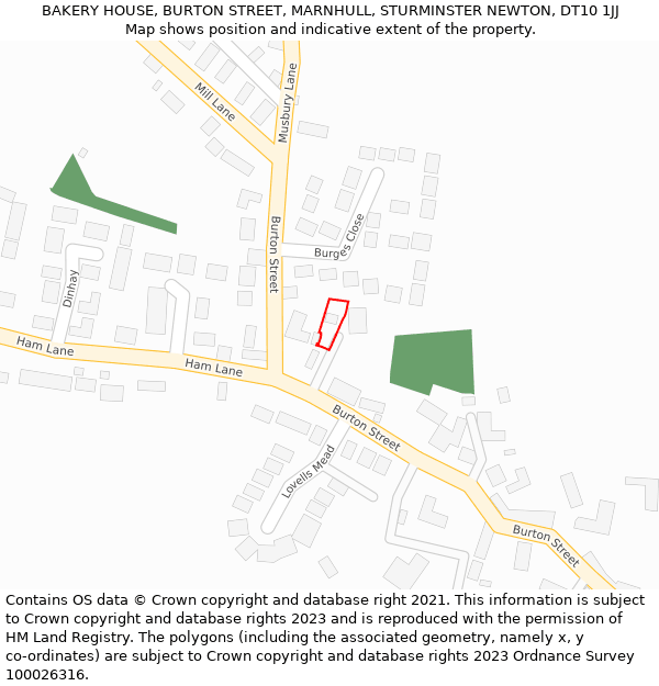 BAKERY HOUSE, BURTON STREET, MARNHULL, STURMINSTER NEWTON, DT10 1JJ: Location map and indicative extent of plot