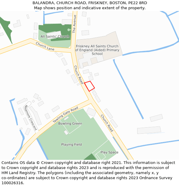 BALANDRA, CHURCH ROAD, FRISKNEY, BOSTON, PE22 8RD: Location map and indicative extent of plot