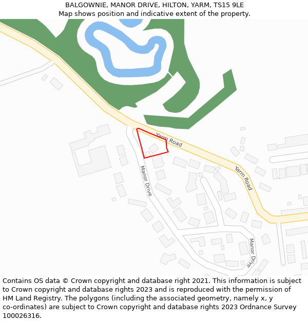 BALGOWNIE, MANOR DRIVE, HILTON, YARM, TS15 9LE: Location map and indicative extent of plot