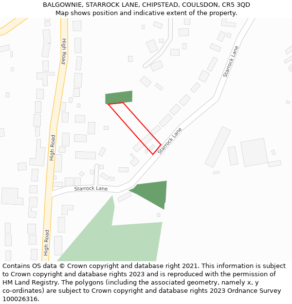 BALGOWNIE, STARROCK LANE, CHIPSTEAD, COULSDON, CR5 3QD: Location map and indicative extent of plot