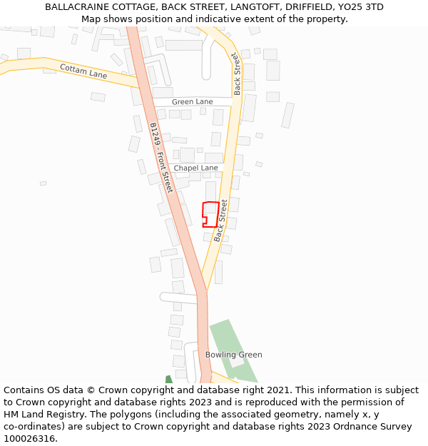 BALLACRAINE COTTAGE, BACK STREET, LANGTOFT, DRIFFIELD, YO25 3TD: Location map and indicative extent of plot