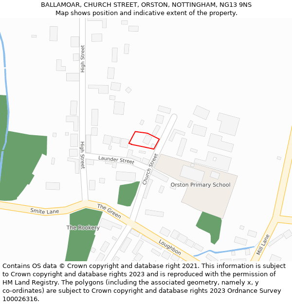 BALLAMOAR, CHURCH STREET, ORSTON, NOTTINGHAM, NG13 9NS: Location map and indicative extent of plot