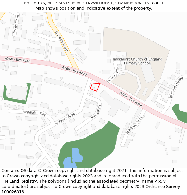 BALLARDS, ALL SAINTS ROAD, HAWKHURST, CRANBROOK, TN18 4HT: Location map and indicative extent of plot