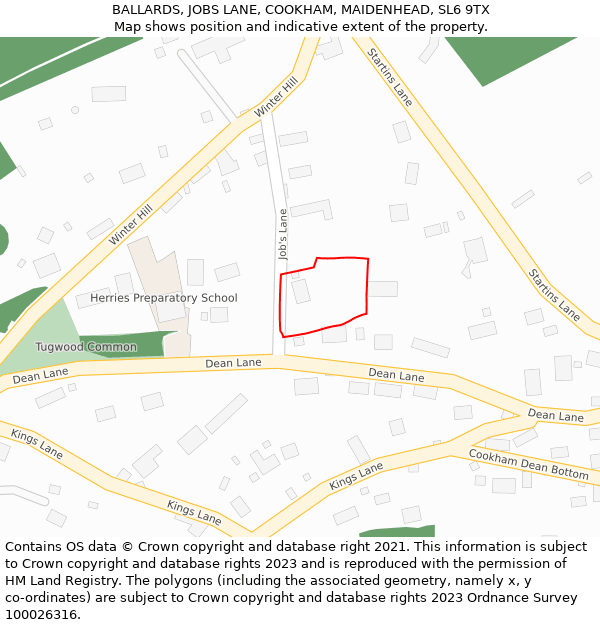 BALLARDS, JOBS LANE, COOKHAM, MAIDENHEAD, SL6 9TX: Location map and indicative extent of plot