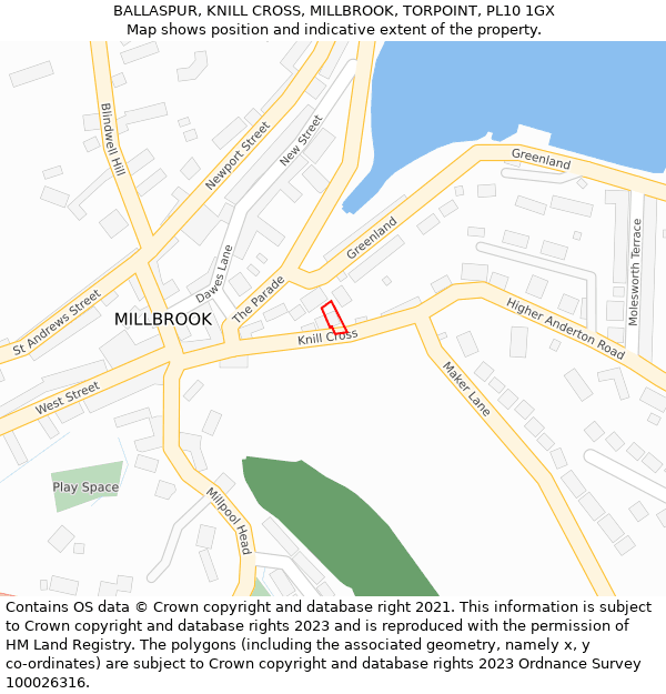 BALLASPUR, KNILL CROSS, MILLBROOK, TORPOINT, PL10 1GX: Location map and indicative extent of plot