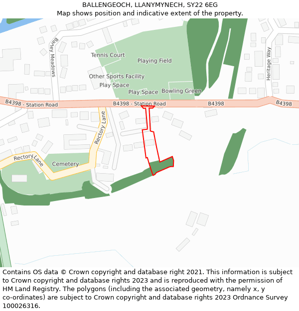 BALLENGEOCH, LLANYMYNECH, SY22 6EG: Location map and indicative extent of plot