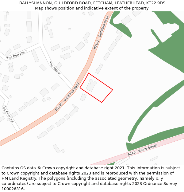 BALLYSHANNON, GUILDFORD ROAD, FETCHAM, LEATHERHEAD, KT22 9DS: Location map and indicative extent of plot