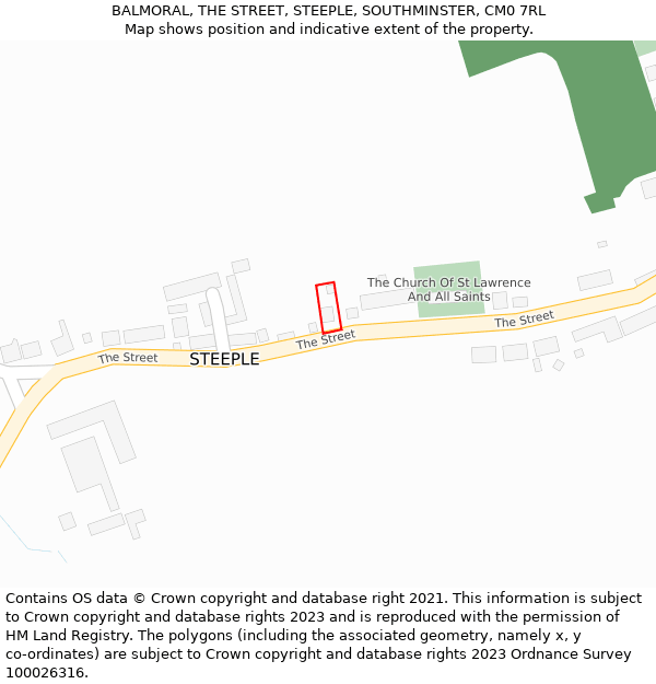 BALMORAL, THE STREET, STEEPLE, SOUTHMINSTER, CM0 7RL: Location map and indicative extent of plot
