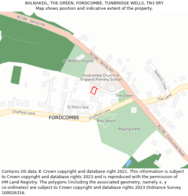 BALNAKEIL, THE GREEN, FORDCOMBE, TUNBRIDGE WELLS, TN3 0RY: Location map and indicative extent of plot