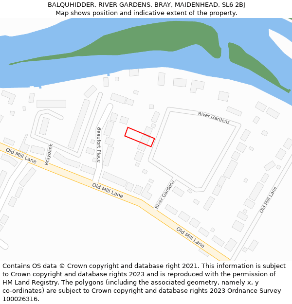 BALQUHIDDER, RIVER GARDENS, BRAY, MAIDENHEAD, SL6 2BJ: Location map and indicative extent of plot