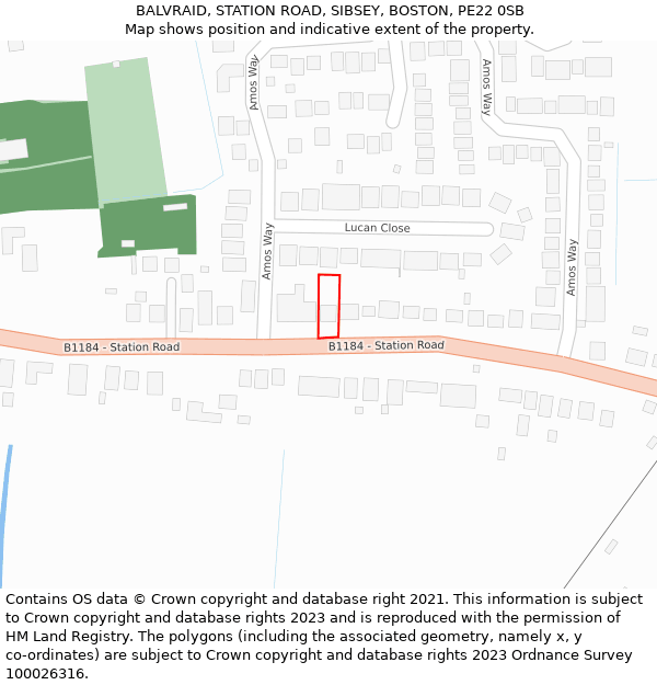 BALVRAID, STATION ROAD, SIBSEY, BOSTON, PE22 0SB: Location map and indicative extent of plot