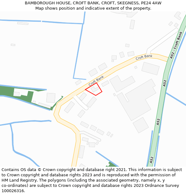 BAMBOROUGH HOUSE, CROFT BANK, CROFT, SKEGNESS, PE24 4AW: Location map and indicative extent of plot
