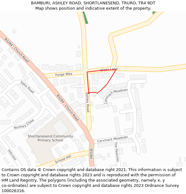 BAMBURI, ASHLEY ROAD, SHORTLANESEND, TRURO, TR4 9DT: Location map and indicative extent of plot