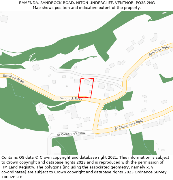 BAMENDA, SANDROCK ROAD, NITON UNDERCLIFF, VENTNOR, PO38 2NG: Location map and indicative extent of plot