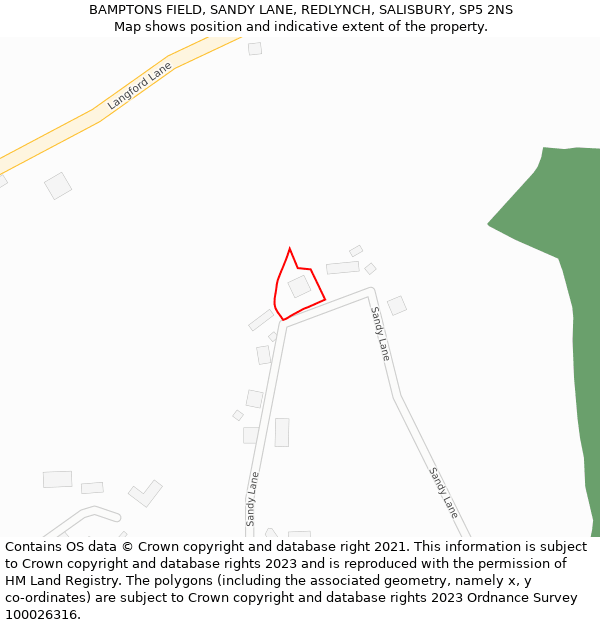 BAMPTONS FIELD, SANDY LANE, REDLYNCH, SALISBURY, SP5 2NS: Location map and indicative extent of plot