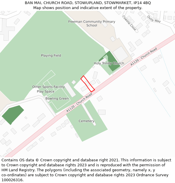 BAN MAI, CHURCH ROAD, STOWUPLAND, STOWMARKET, IP14 4BQ: Location map and indicative extent of plot