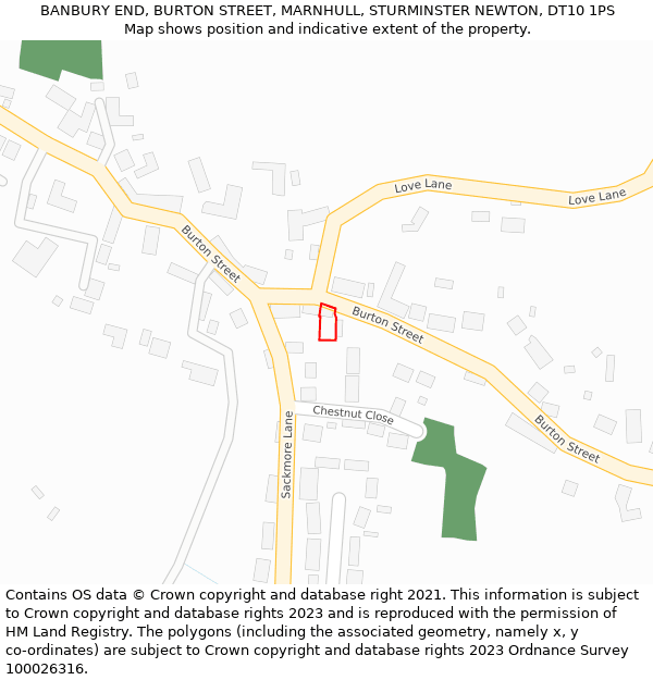 BANBURY END, BURTON STREET, MARNHULL, STURMINSTER NEWTON, DT10 1PS: Location map and indicative extent of plot