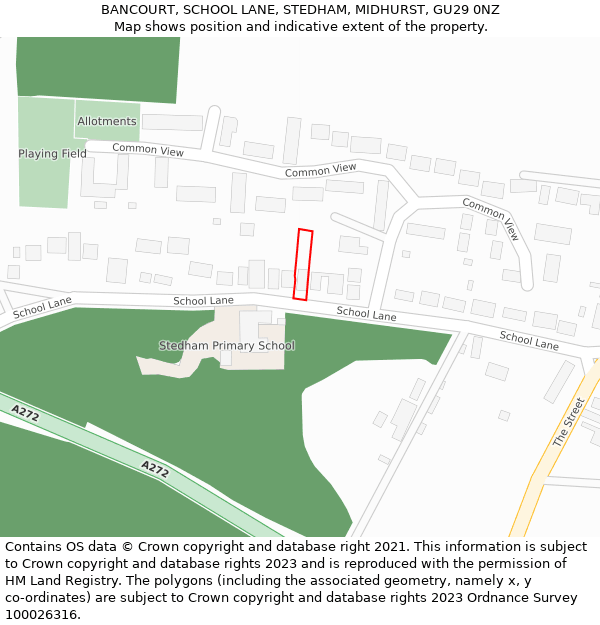 BANCOURT, SCHOOL LANE, STEDHAM, MIDHURST, GU29 0NZ: Location map and indicative extent of plot