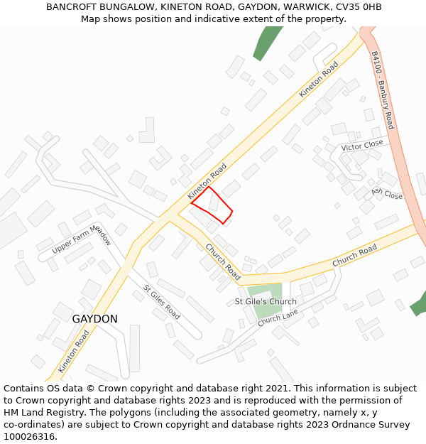 BANCROFT BUNGALOW, KINETON ROAD, GAYDON, WARWICK, CV35 0HB: Location map and indicative extent of plot