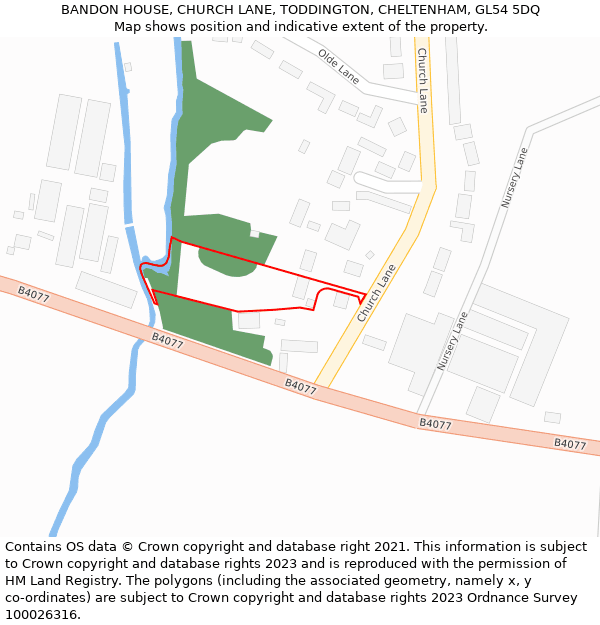 BANDON HOUSE, CHURCH LANE, TODDINGTON, CHELTENHAM, GL54 5DQ: Location map and indicative extent of plot