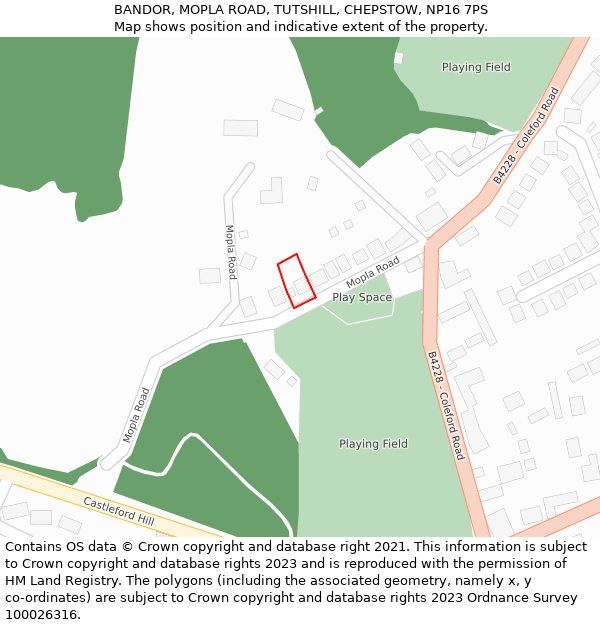 BANDOR, MOPLA ROAD, TUTSHILL, CHEPSTOW, NP16 7PS: Location map and indicative extent of plot