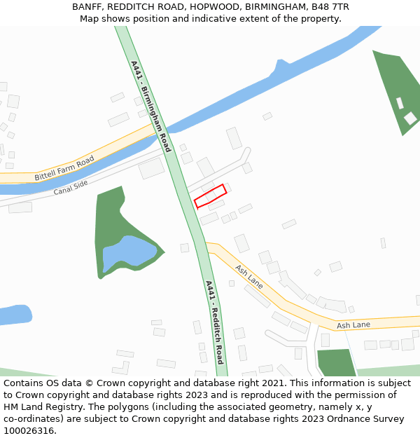 BANFF, REDDITCH ROAD, HOPWOOD, BIRMINGHAM, B48 7TR: Location map and indicative extent of plot