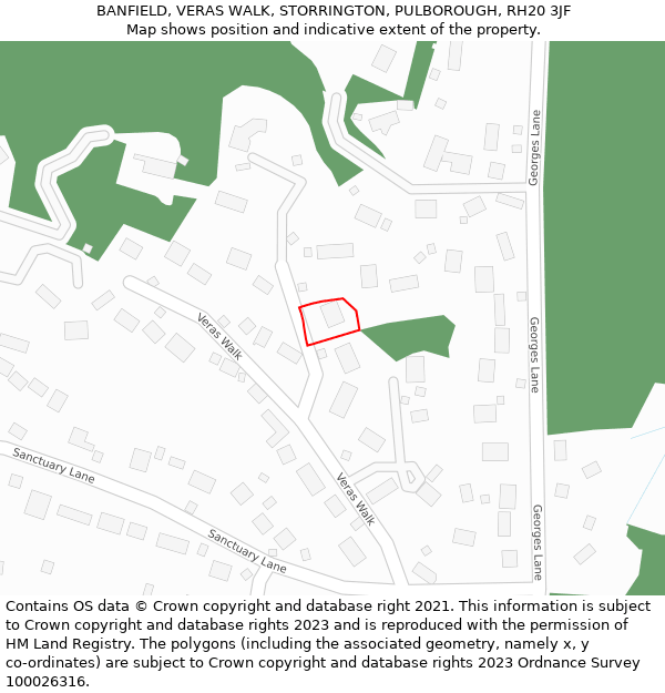 BANFIELD, VERAS WALK, STORRINGTON, PULBOROUGH, RH20 3JF: Location map and indicative extent of plot