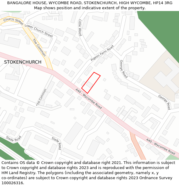 BANGALORE HOUSE, WYCOMBE ROAD, STOKENCHURCH, HIGH WYCOMBE, HP14 3RG: Location map and indicative extent of plot