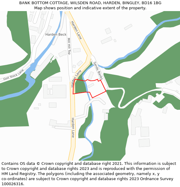 BANK BOTTOM COTTAGE, WILSDEN ROAD, HARDEN, BINGLEY, BD16 1BG: Location map and indicative extent of plot