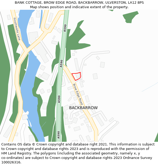BANK COTTAGE, BROW EDGE ROAD, BACKBARROW, ULVERSTON, LA12 8PS: Location map and indicative extent of plot