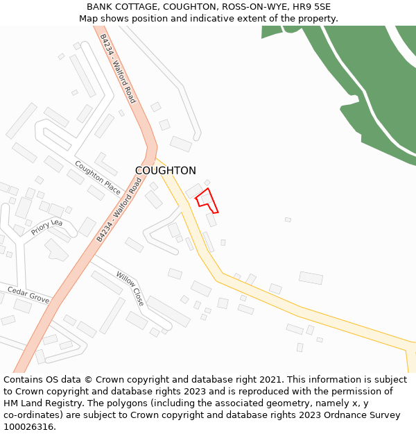 BANK COTTAGE, COUGHTON, ROSS-ON-WYE, HR9 5SE: Location map and indicative extent of plot