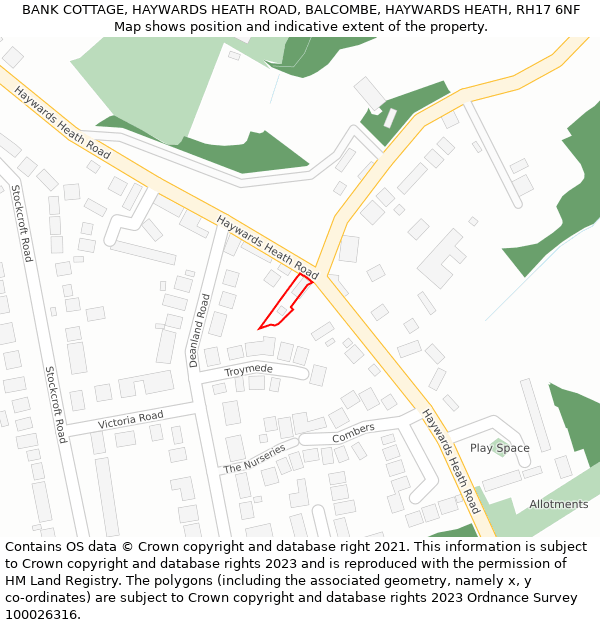 BANK COTTAGE, HAYWARDS HEATH ROAD, BALCOMBE, HAYWARDS HEATH, RH17 6NF: Location map and indicative extent of plot