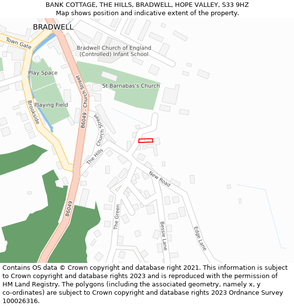 BANK COTTAGE, THE HILLS, BRADWELL, HOPE VALLEY, S33 9HZ: Location map and indicative extent of plot