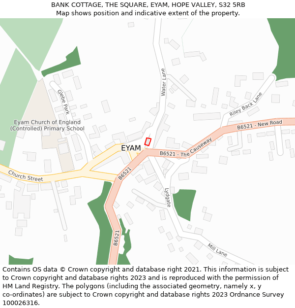 BANK COTTAGE, THE SQUARE, EYAM, HOPE VALLEY, S32 5RB: Location map and indicative extent of plot